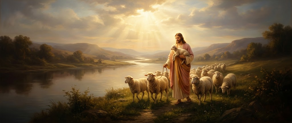 Classical painting of Christ the Good Shepherd — daily scene art in the Pen & Psalm Bible journaling app