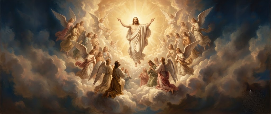 Classical painting of the Ascension of Christ in glory — daily scene art in the Pen & Psalm Bible journaling app